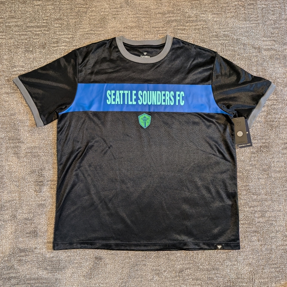 NWT Fanatics Seattle Sounders FC Black and Blue Logo Men's Shirt - 2XL